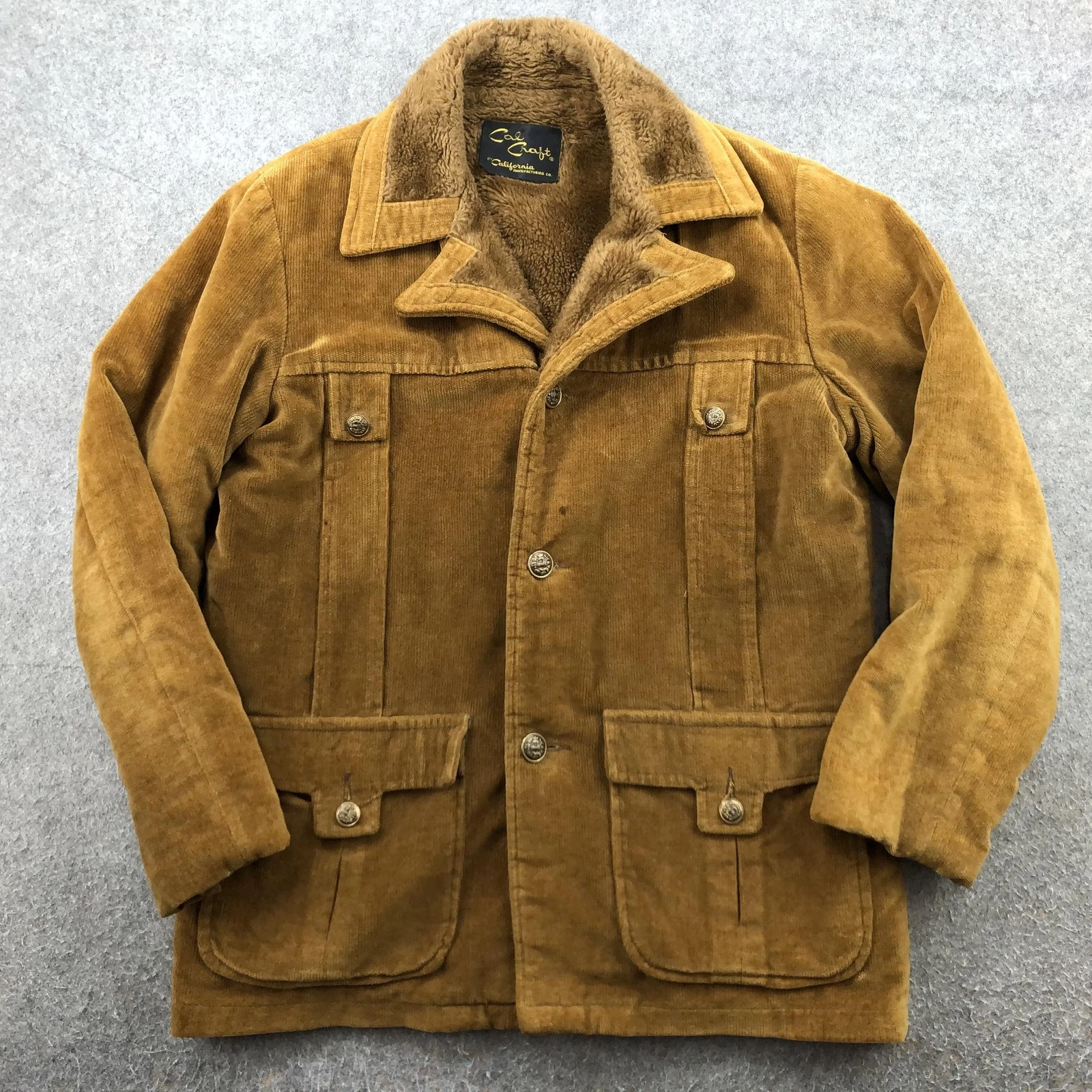 Vintage Cal Craft Coat Mens Large Brown Corduroy Faux Fur Lined Overcoat USA
Opens in a new window o