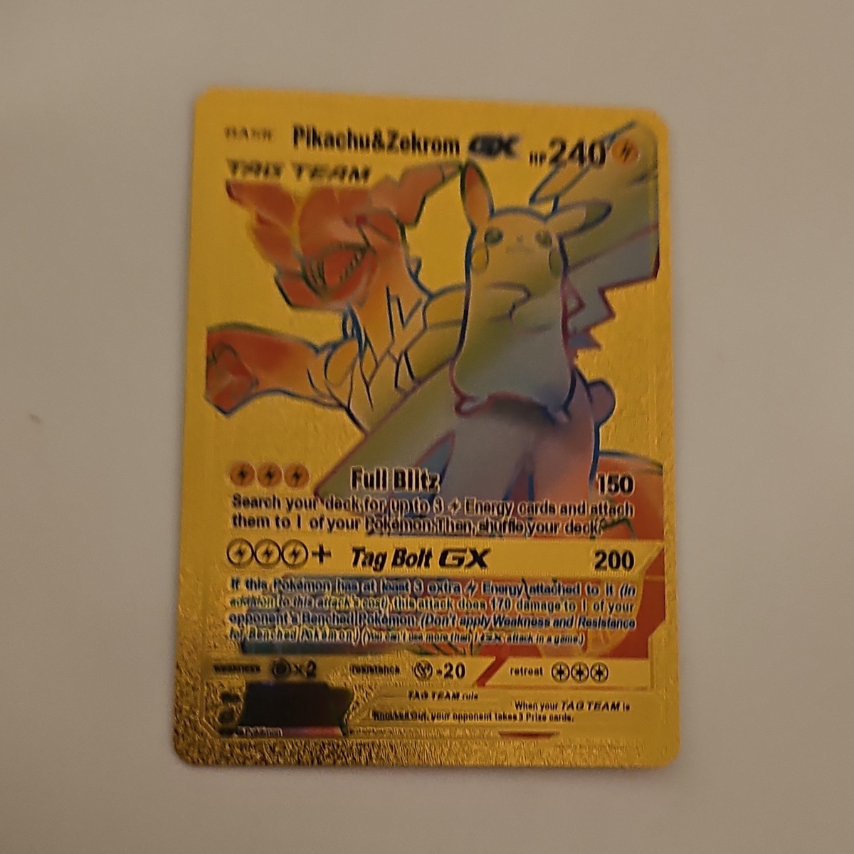 Pokémon Pikachu & Zekrom GX Tag Team Gold Metal Foil SM168 TAG