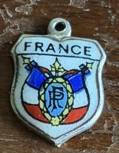 Vintage FRANCE Silver Plated Enamel Shield Bracelet Charm