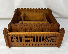 Antique 1880s Pair of Folk Art Wood Sewing Box Tiers from Tatting Stand Spool