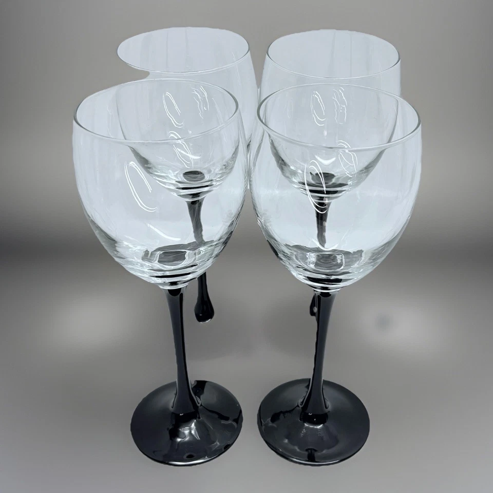Juego de 4 copas de vino de cristal Luminarc/4 elegantes vástago negro 8-1/8" 11 oz MI Francia Foto 4 de 4
