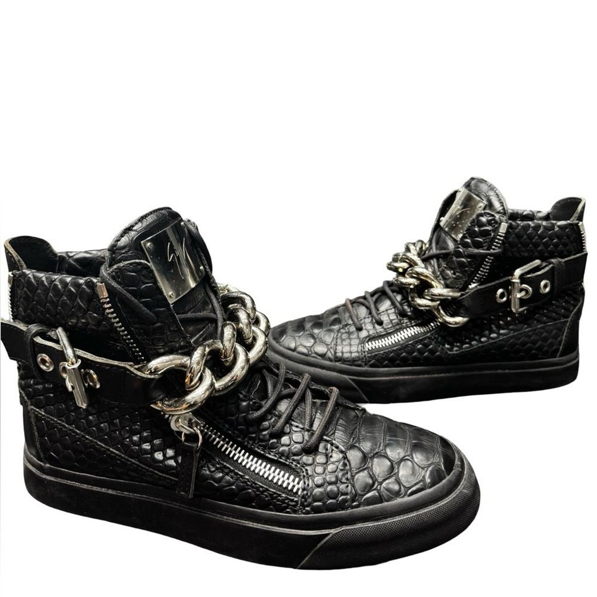 Giuseppe Zanotti Croc Chain High Top Sneakers Men's 39 Black Italy