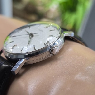 Vintage ELGIN men's manual wind watch Linen dial Germany 1960s | eBay
