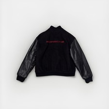 Porsche Vintage USA Black Leather Wool Letterman Bomber Varsity Jacket Mens M
