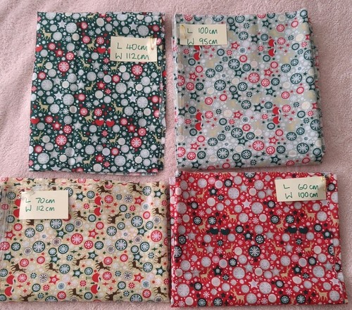Christmas Polycotton Remnant Bundle. Large Pieces. Reindeer, Robin, Stars