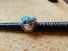 Native American Turquoise Sterling Silver Ring, Size 7 - 21.6 Grams 1110