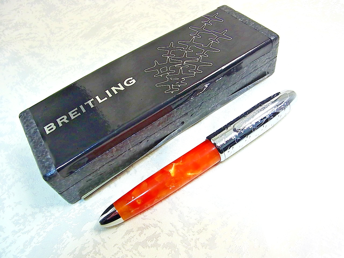 BREITLING Ballpoint Pen Orange Marble Silver with Box Mint | eBay