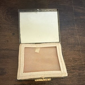 Vintage Black Leatherette Makeup Compact Case w/ Mirror, Puff, Mesh Insert