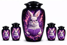Reading Bunny Cremation Urn, Purple Fantasy Adult Memorial Urn, Aluminum Keepsak