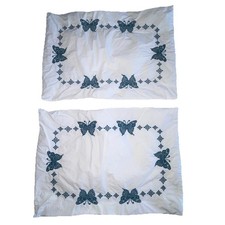Pottery Barn Teal Blue Embroidered Butterfly Windsor Pillow Shams 2 Standard