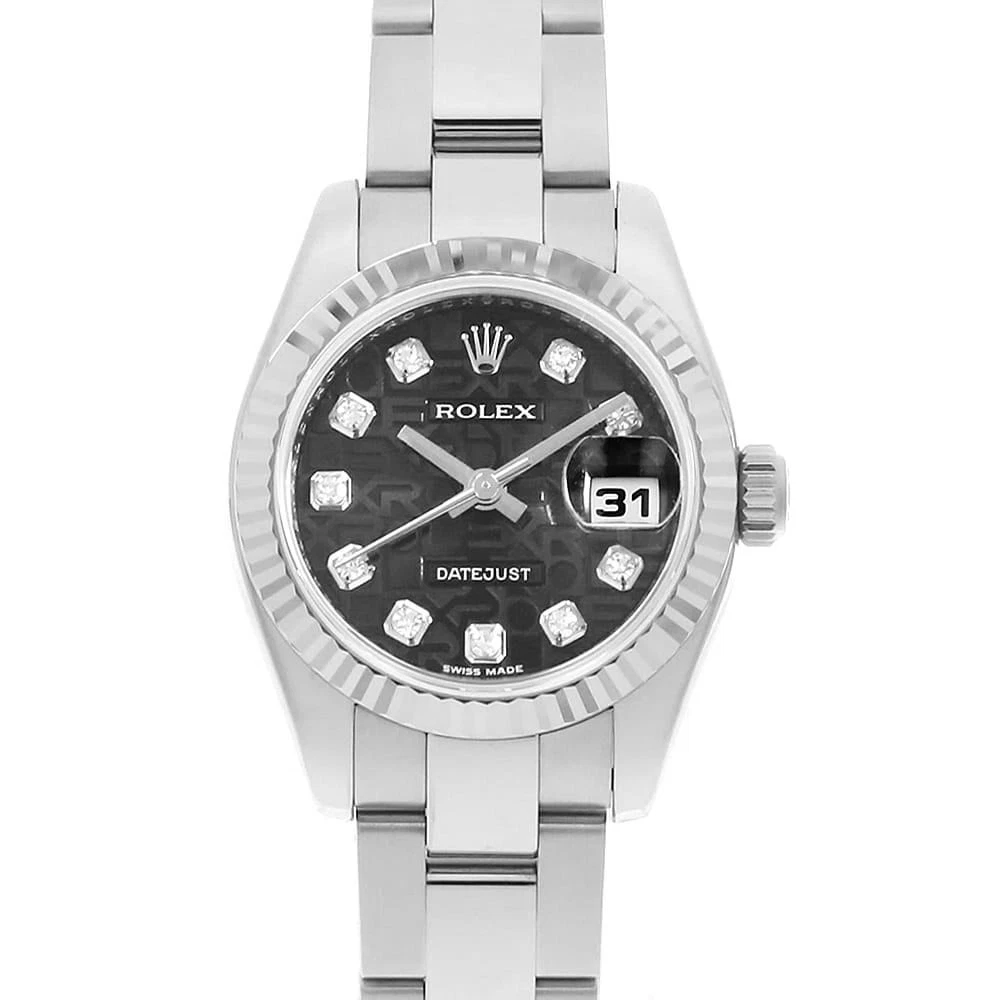 Rolex — ROLEX Datejust 10P Diamond 179174G black Carved computer 3-row oyster bracel...