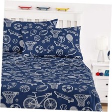 -Sports Bed Sheets, 4-Piece Sheet Set, Baseball Basketball Football Soccer