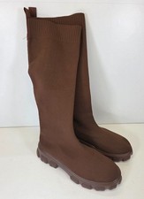 Women's Mesh Knee High Sock Boots Size UK 6 EU 39 Brown Stretch Pull On