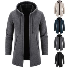 Men's Coat Tops Cardigan Sweater Winter Long Thick Knitted Slim Hooded Jacket  