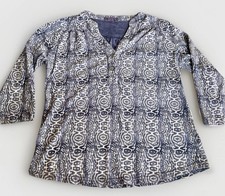 Fresh Produce Cotton Ikat Tunic Top Blue White USA Made Size M