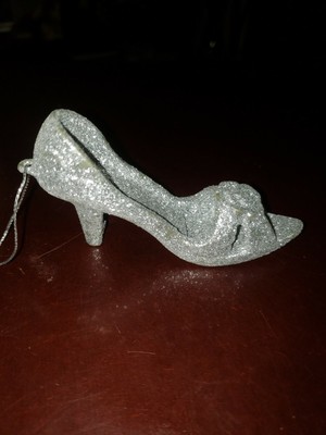 Ornement De Noël Chaussure à Talon Haut Pailleté Argenté - Bout Ouvert, 4 Pouces De Large - Décoration De Sapin