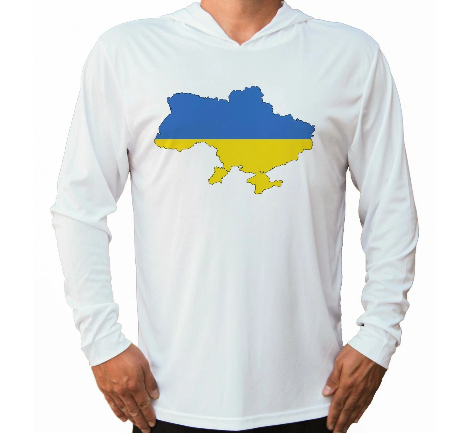 Ukrainian Flag Map Boat Fishing UV Protected UPF 50 Long Sleeve T-Shirt Hood