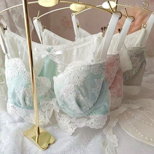 Women's Japanese Palace Embroidery Thin Cup Girl Student Sexy Underwear Bra Set - Picture 4 of 18