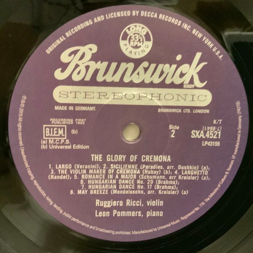 ANALOGPHONIC LP-43155 BRUNSWICK DECCA THE GLORY OF CREMONA RICCI ! - Bild 6 von 7