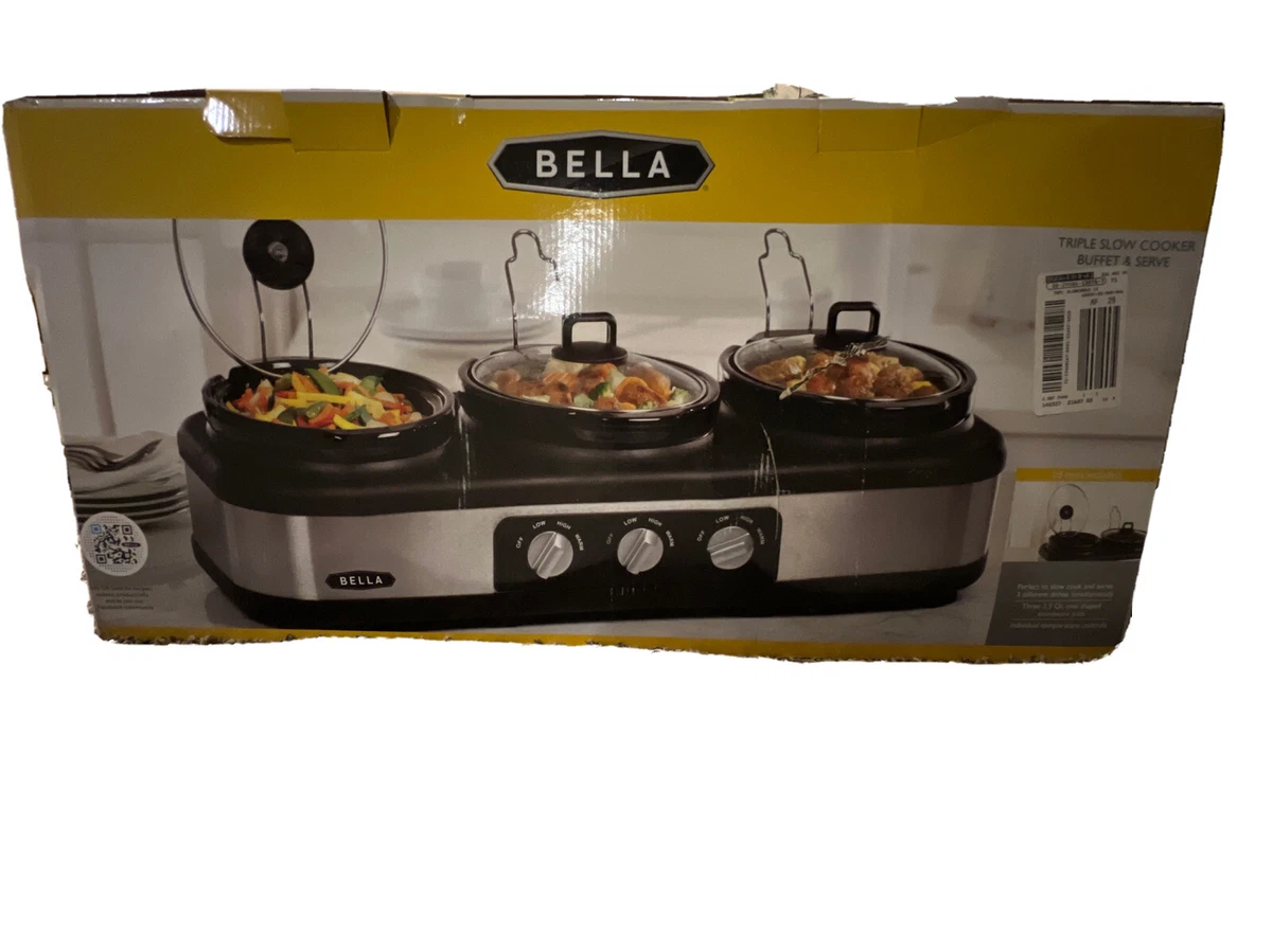 Bella Triple Slow Cooker Buffet & Server 3 -1.5 Quart Oval Shaped Stoneware  Pots