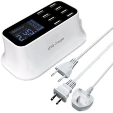 8 Multi-Port USB Adapter Desktop Wall Charger Smart LCD Display Charging Station