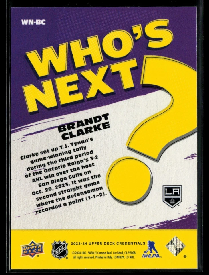2023-24 Upper Deck Credentials Who's Next? #WN-BC Brandt Clarke - Image 2 of 2
