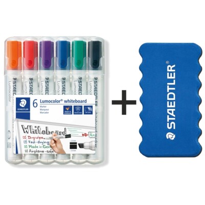 STAEDTLER Whiteboardmarker Lumocolor 351 B Keilspitze 2-5mm 6 Farben + Löscher G