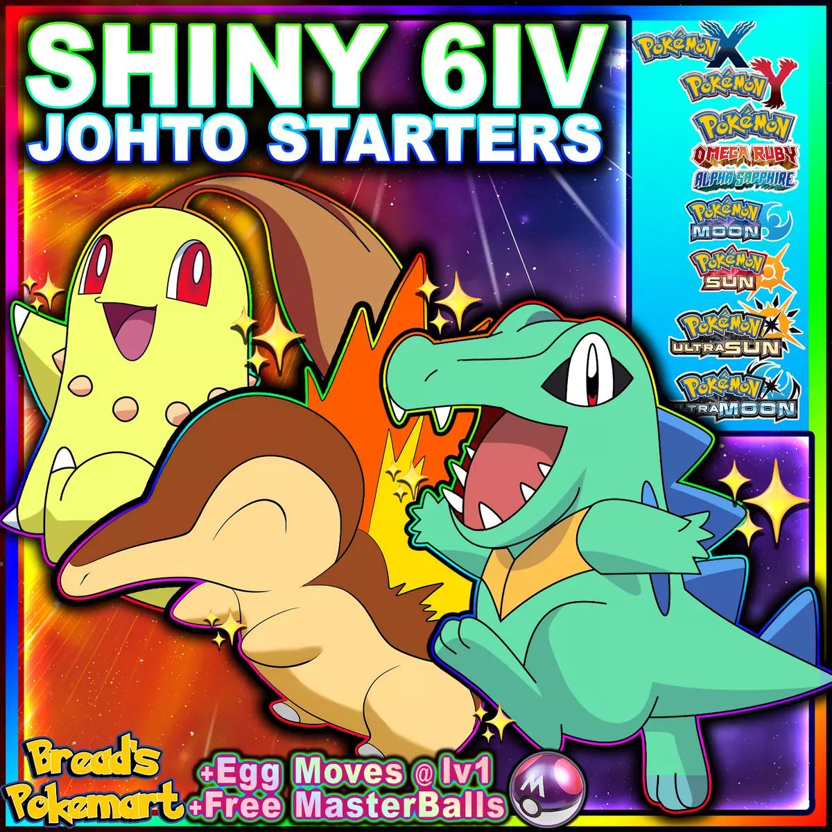 Shiny Johto Starters 6IV // Chikorita Totodile Cyndaquil // 3 