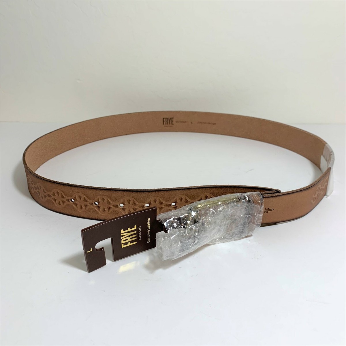 Frye Embellished Belt Tan Leather Gold Buckle Women display picture 3