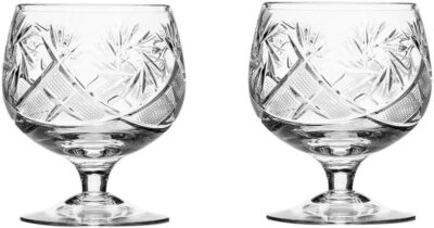 Neman GB5290_2PCS Set of 2 Russian Cut Crystal Brandy Snifter Glasses 10-oz