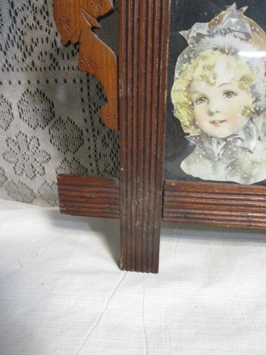 Antique Adirondac Wood Craved Frame with Leaves - Black Velvet Backing - Picture 7 of 18