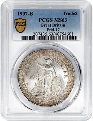 Scarce Date! 1907 B Great Britain Silver Trade Dollar T$1 PCGS