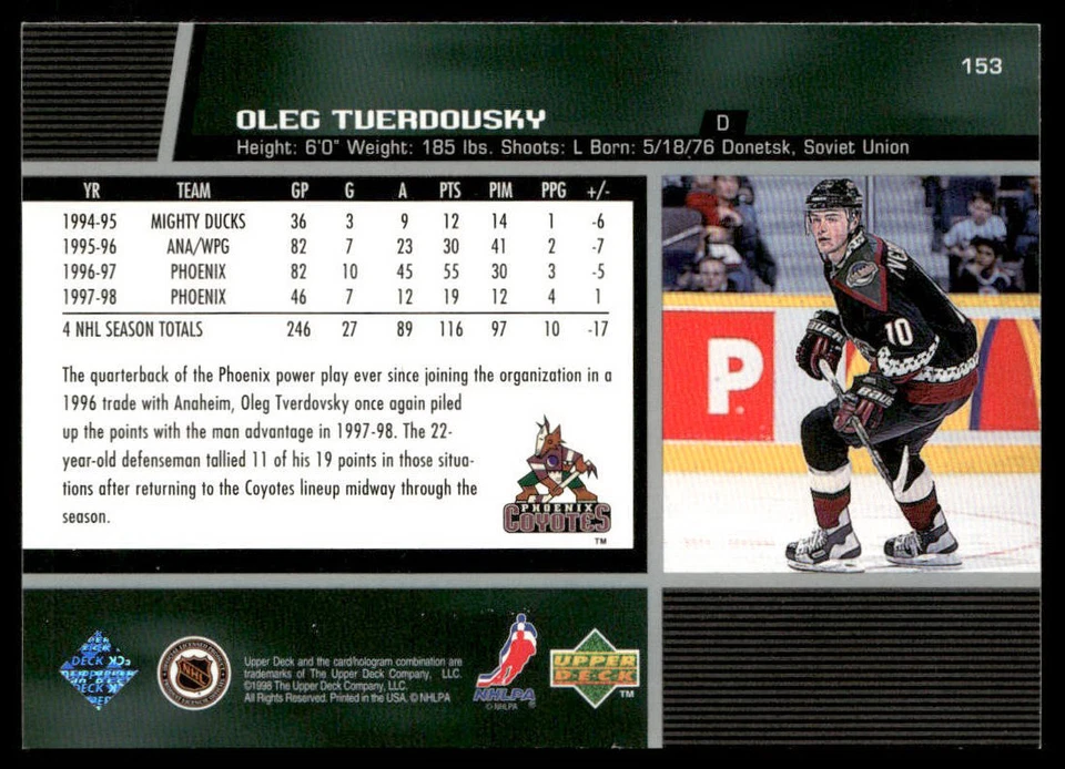 1998-99 Upper Deck #153 Oleg Tverdovsky Phoenix Coyotes Hockey Card - Image 2 of 2