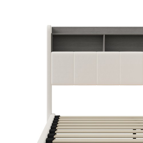 Polsterbett Weiß 160x200cm Doppelbett LED Stauraumbett Kopfteil mit Staufächern - Bild 8 von 11