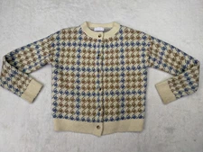 Oak + Fort Womens M Ivory Houndstooth Gun Club Button Cardigan Sweater