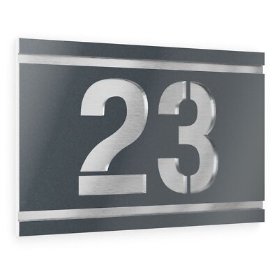 Graviers Hausnummer Edelstahl Schild Lasergravur Anthrazit mit Wunsch-Schrift