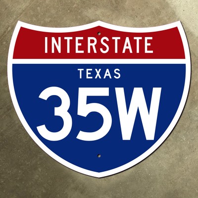 Texas interstate route 35W highway marker road sign suffix Fort Worth 1961 21x18