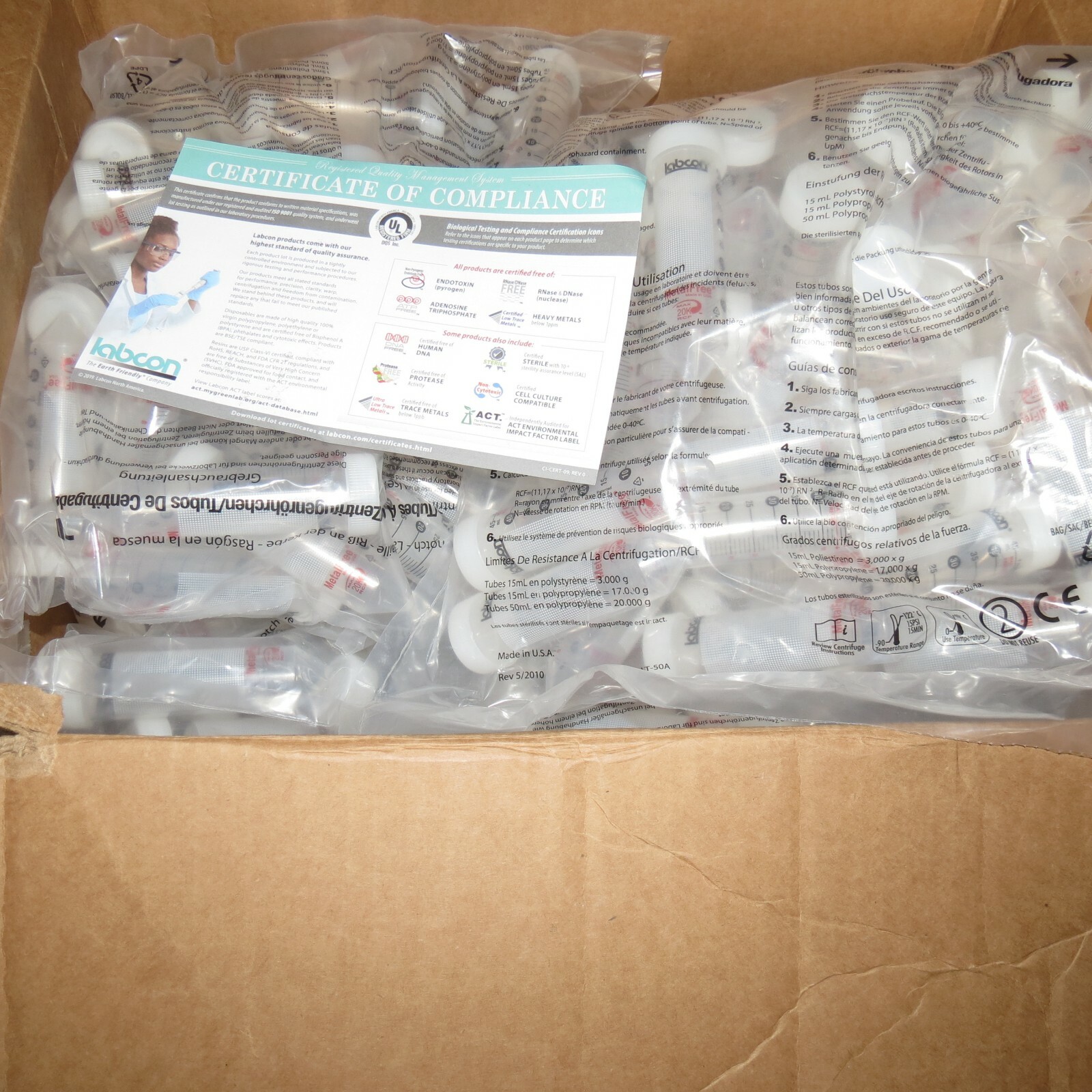 Bag of 50 Labcon 50 ml Centrifuge Tubes Sterile Screw Cap New 08/2024