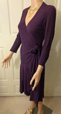 Nine West💗Purple Ruffle Wrap Around Tie V-Neck 3/4 Sleeve Stretch Dress💗Sz 6