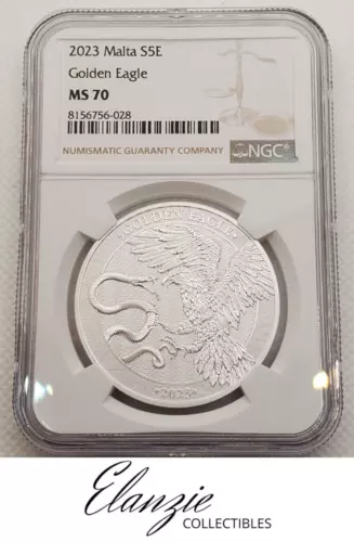 2023 Malta Silver 5 Euros Golden Eagle NGC MS70
