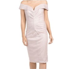 Rene Rene Ruiz Collection NEW Off The Shoulder Cocktail Dress Metallic Blush 14