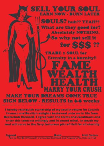 SELL YOUR SOUL TO SATAN A3 POSTER contract/devil/occult/Aleister Crowley hot art - Afbeelding 1 van 1