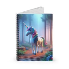 Spiral Notebook Ruled Line Colorful 3D Unicorn in the Forest Design 7