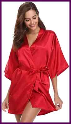 New Silk Kimono Robe Bathrobe Women Silk Bridesmaid Robes Sexy Navy Blue