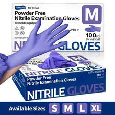 Medical Nitrile Exam Gloves 100PCs Powder-Free Food-Safe Disposable Glove Purple
