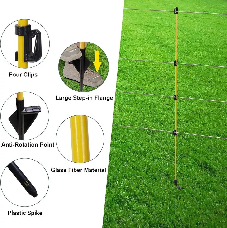 45" Fiberglass Fence Posts 10 PCS, Step in Electric Fence Posts, Step