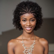 Afro Black Short Cornrow Braid 13x4 Lace Front Wig Kinky Curly Human Hair Wig