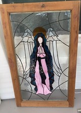 EX LARGE ANGEL Stained Glass window- Ready To Hang- 37.5 L X 23 W - W/2 Hooks