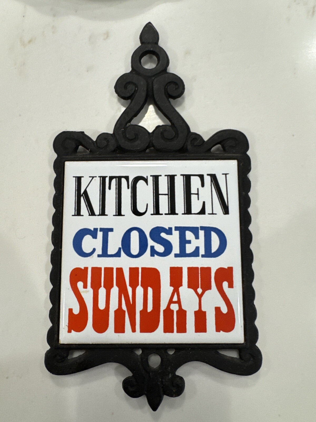 Vintage Cast Iron Trivet with Tile Design for Kitchen or Wall Decor