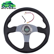 14INCH Gray Flat Drifting Racing Steering Wheel Universal 6 Holes & Horn Button